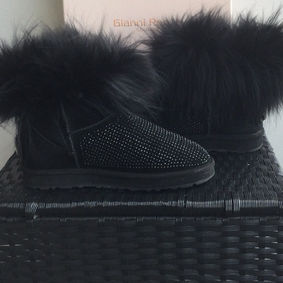 GIANNI RENZI COUTURE Black Suede And Real Fur Ankle Boots Size 7. - Picture 7 of 9